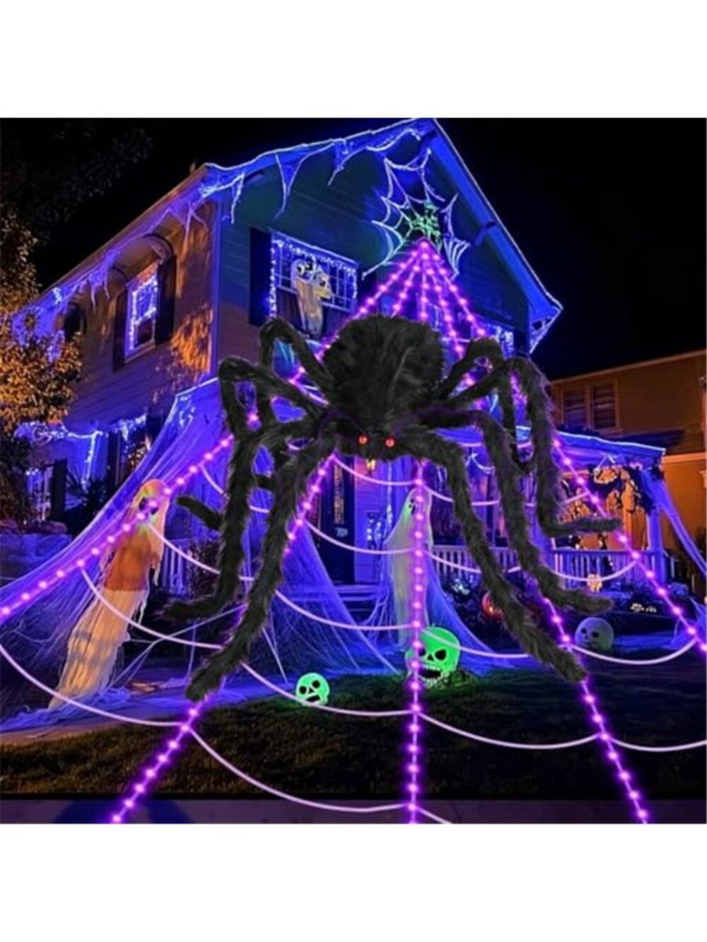 Brighter Spider Webs Halloween Decorations Lights,16.4Ft 8 Modes Giant
